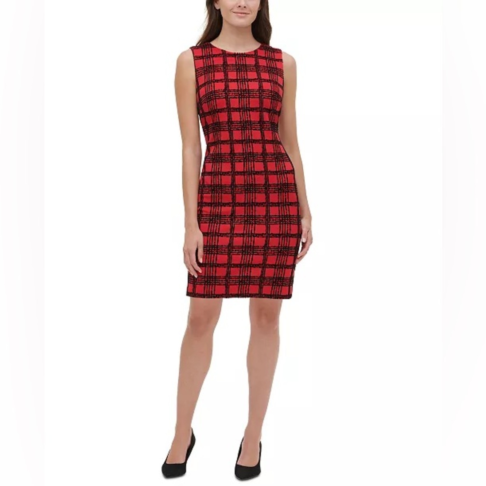 Tommy Hilfiger Women’s Red/Black Velvet-Flocked Paid Dress Size 6P